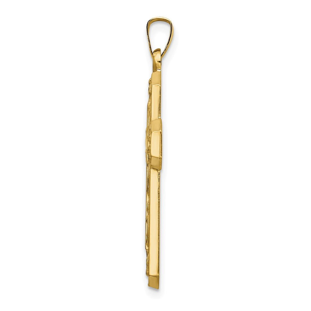 FJC Finejewelers 14 kt Yellow Gold and Textured Hollow Scroll Design Double Cross Charm 35 x 20 mm