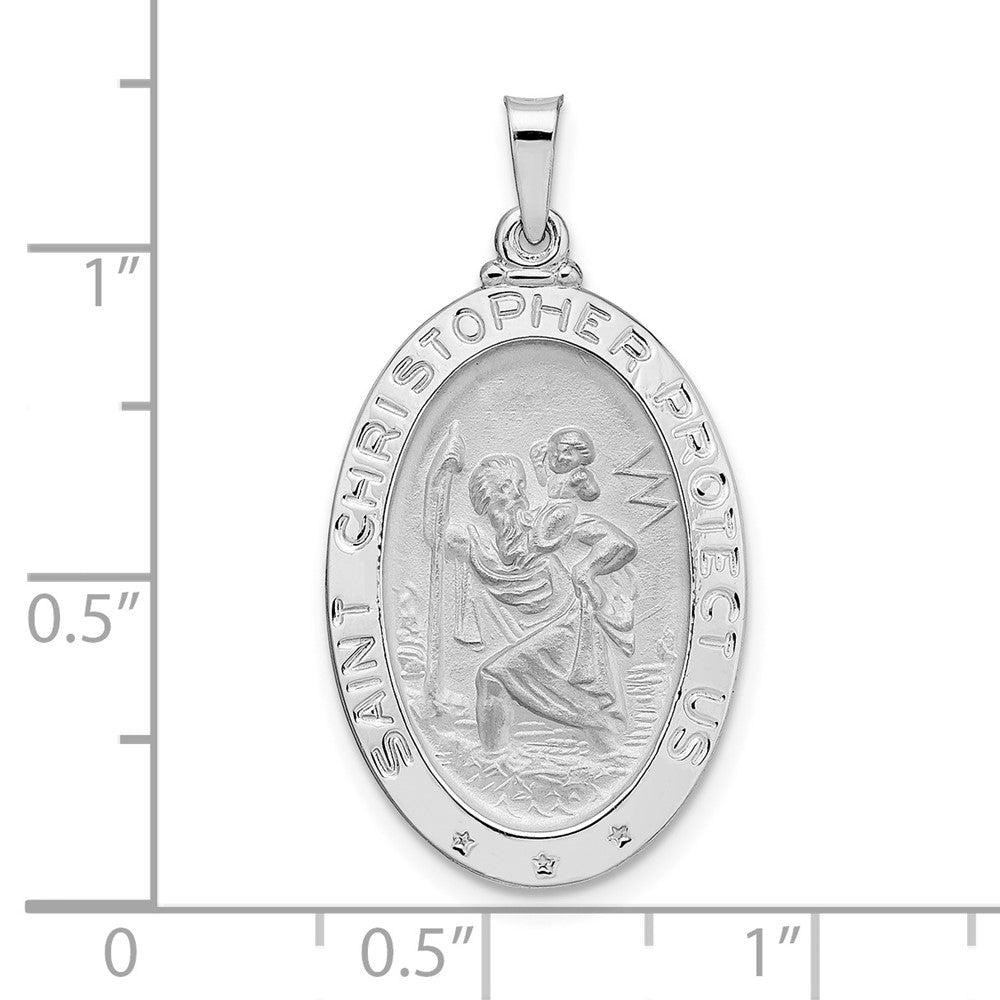 FJC Finejewelers 14 kt White Gold Polished Oval Solid Saint Christopher Medal Charm 30 mm x 16 mm