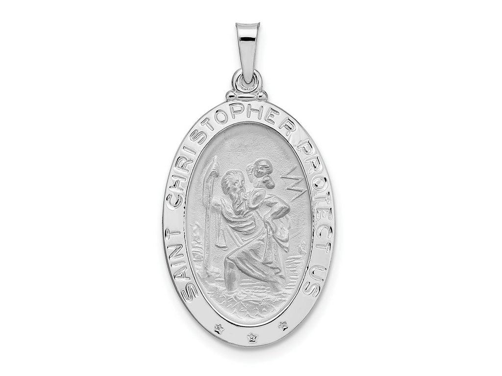 FJC Finejewelers 14 kt White Gold Polished Oval Solid Saint Christopher Medal Charm 30 mm x 16 mm