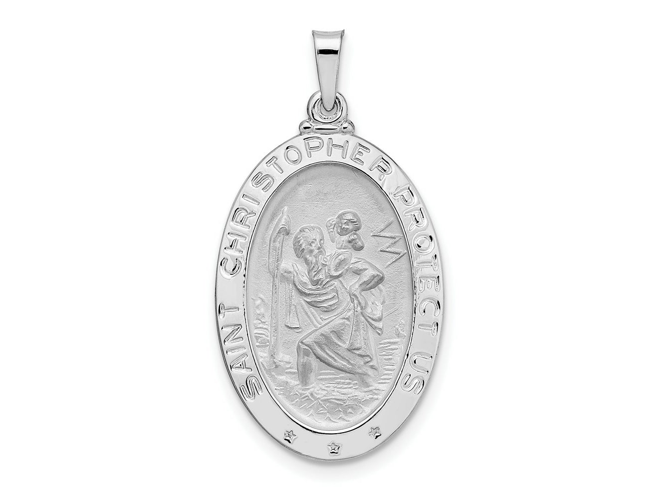 FJC Finejewelers 14 kt White Gold Polished Oval Solid Saint Christopher Medal Charm 30 mm x 16 mm