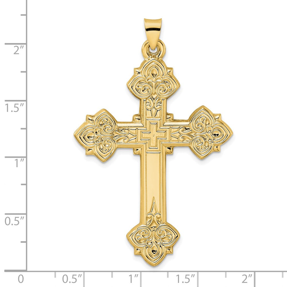 FJC Finejewelers 14 kt Yellow Gold Polished Hollow Fancy Fleur de Lis Cross Charm 55 x 36 mm