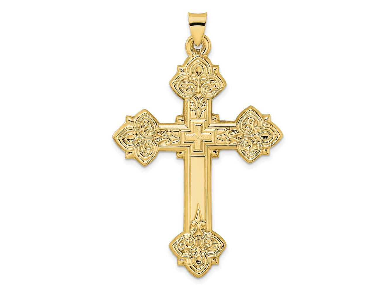 FJC Finejewelers 14 kt Yellow Gold Polished Hollow Fancy Fleur de Lis Cross Charm 55 x 36 mm