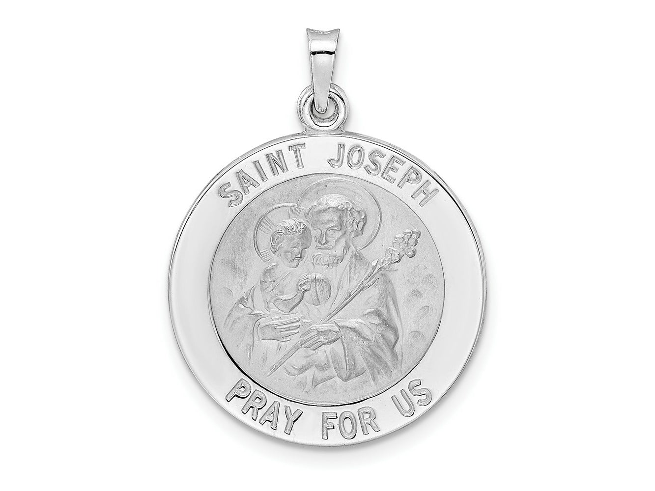 FJC Finejewelers 14 kt White Gold Polished Saint Joseph Solid Medal Charm 28 mm x 21 mm