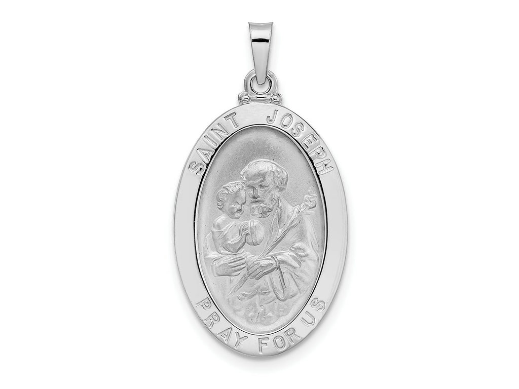 FJC Finejewelers 14 kt White Gold Themed Polished Saint Joseph Oval Solid Medal Charm 30 mm x 16 mm