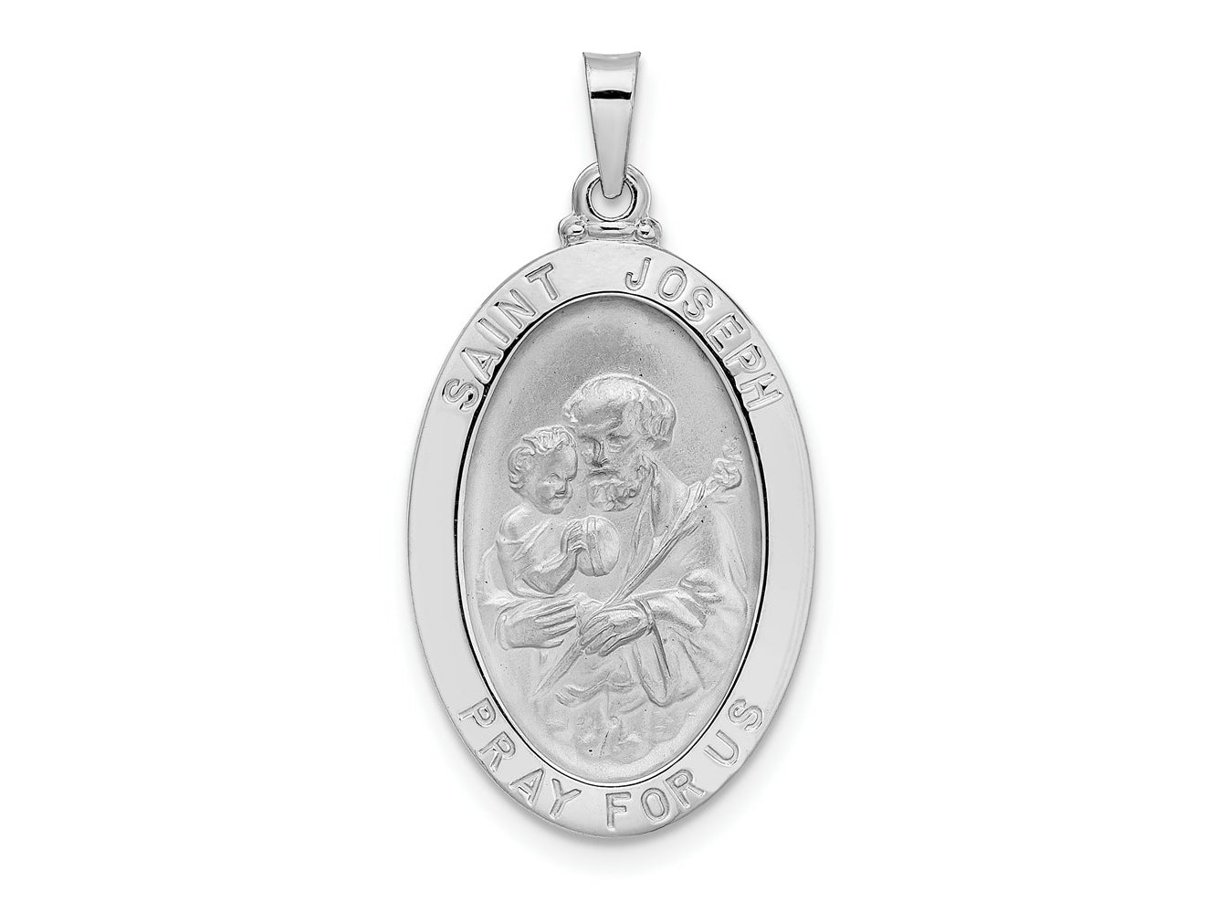 FJC Finejewelers 14 kt White Gold Themed Polished Saint Joseph Oval Solid Medal Charm 30 mm x 16 mm