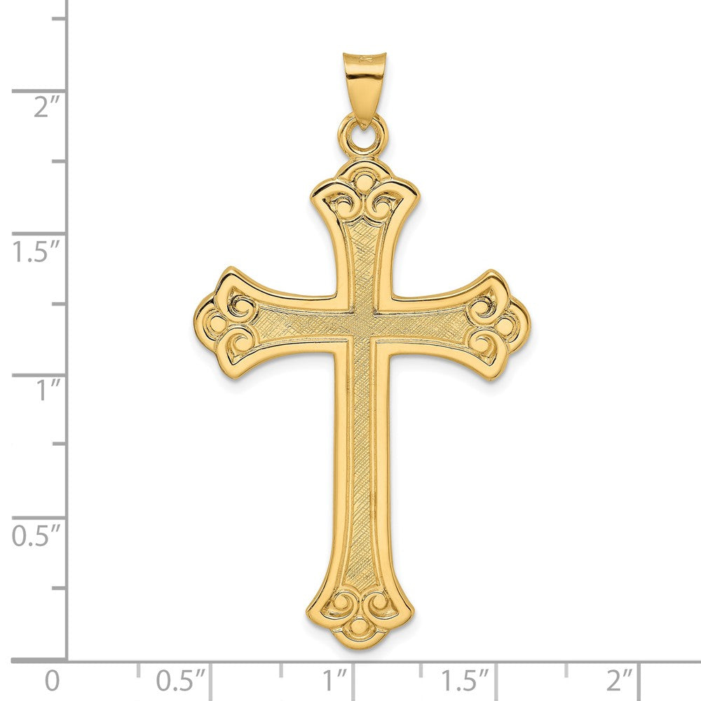 FJC Finejewelers 14 kt Yellow Gold Polished and Textured Solid Fleur de Lis Cross Charm 52 x 31 mm