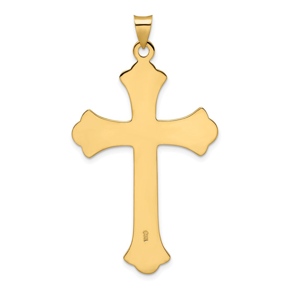 FJC Finejewelers 14 kt Yellow Gold Polished and Textured Solid Fleur de Lis Cross Charm 52 x 31 mm