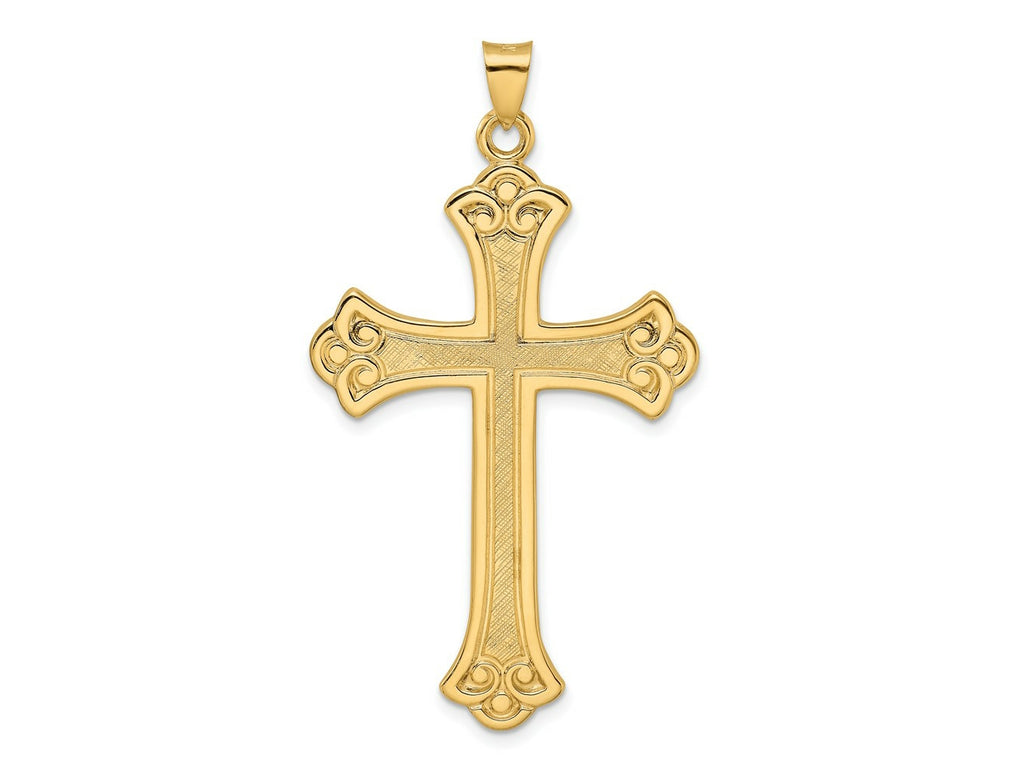 FJC Finejewelers 14 kt Yellow Gold Polished and Textured Solid Fleur de Lis Cross Charm 52 x 31 mm