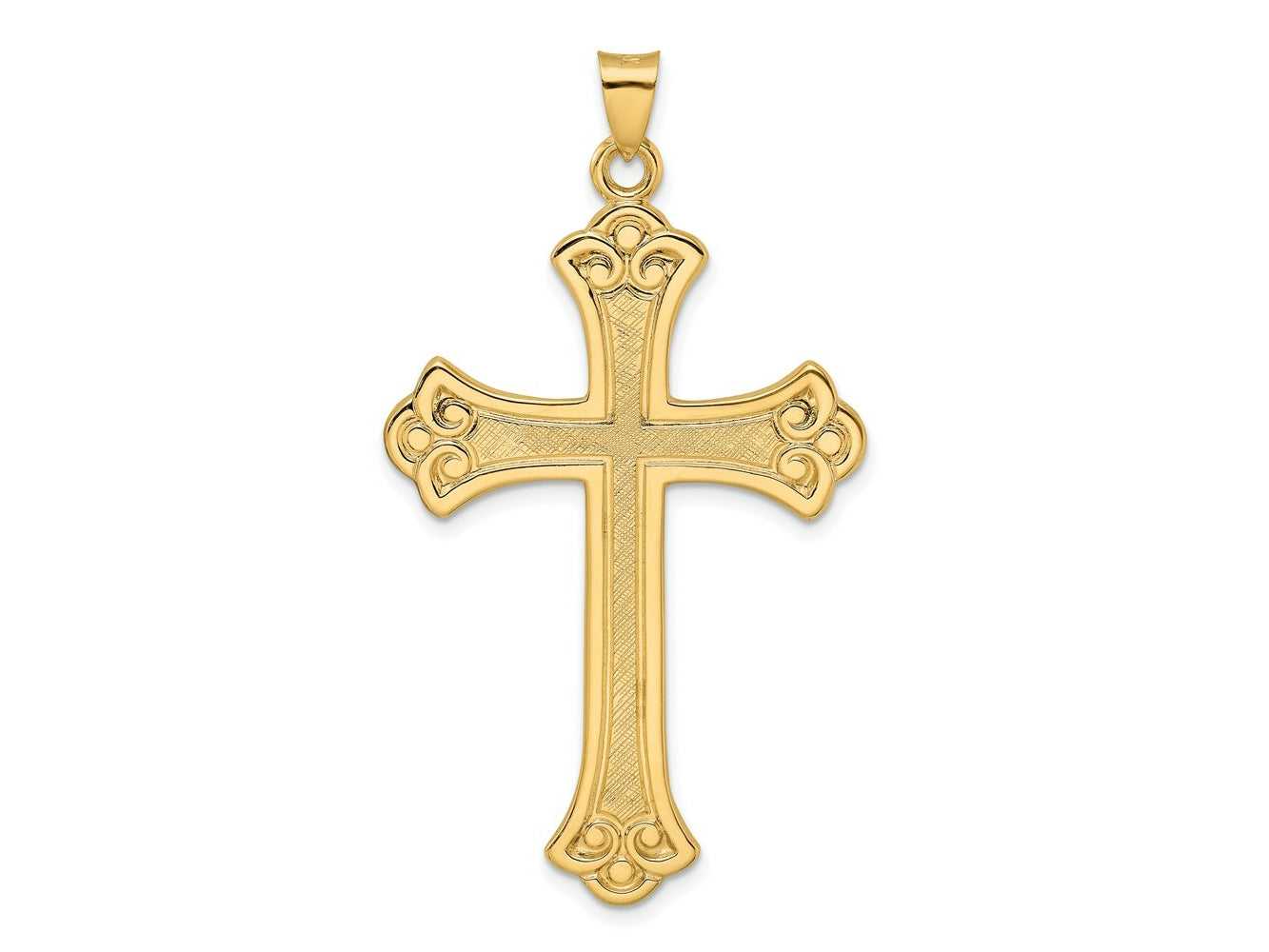 FJC Finejewelers 14 kt Yellow Gold Polished and Textured Solid Fleur de Lis Cross Charm 52 x 31 mm