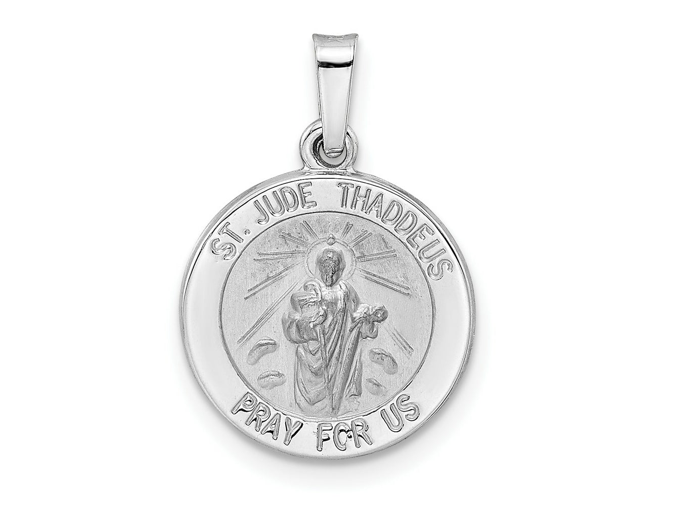 FJC Finejewelers 14 kt White Gold Polished and Satin Hollow St Jude Thaddeus Medal Charm 21 mm x 14 mm
