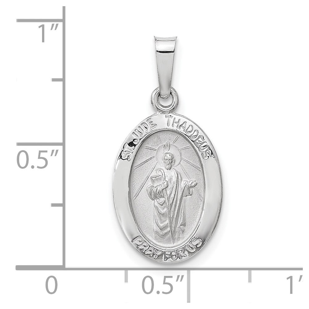 FJC Finejewelers 14 kt White Gold Polished and Satin Hollow Oval St Jude Thaddeus Medal 22 mm x 11 mm
