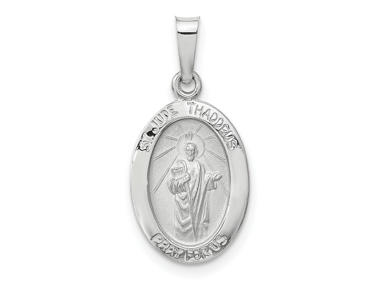 FJC Finejewelers 14 kt White Gold Polished and Satin Hollow Oval St Jude Thaddeus Medal 22 mm x 11 mm