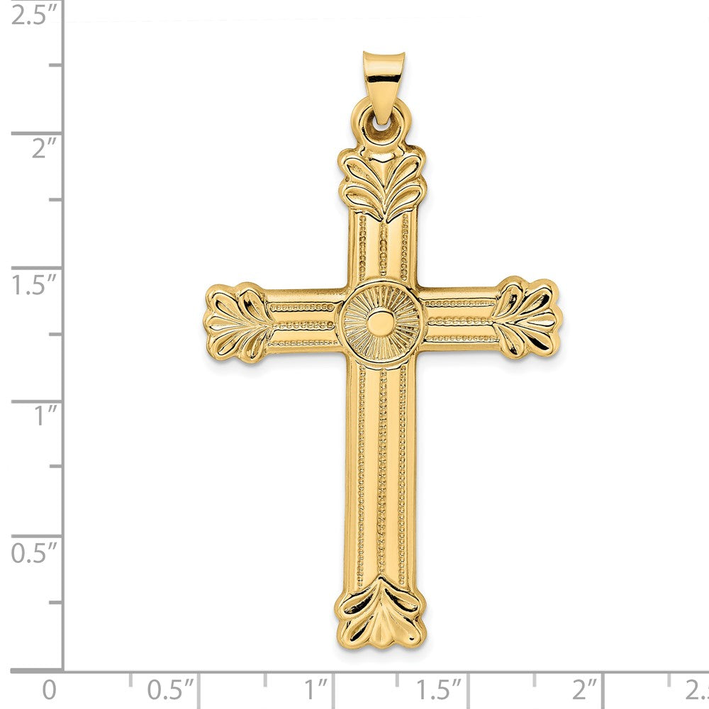 FJC Finejewelers 14 kt Yellow Gold Polished and Textured Solid Circle Center Cross Charm 55 x 34 mm