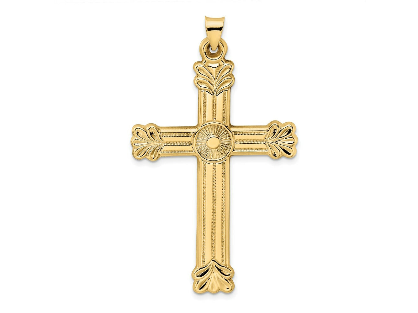 FJC Finejewelers 14 kt Yellow Gold Polished and Textured Solid Circle Center Cross Charm 55 x 34 mm