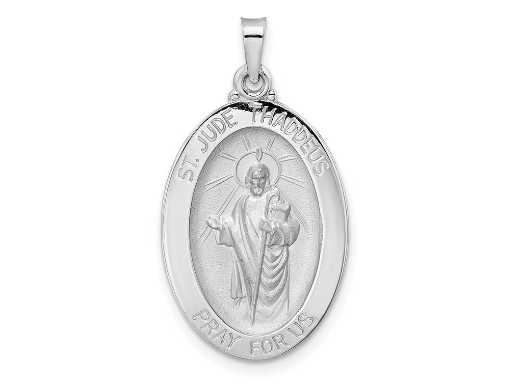 FJC Finejewelers 14 kt White Gold Polished St Jude Oval Solid Medal Charm 30 mm x 16 mm