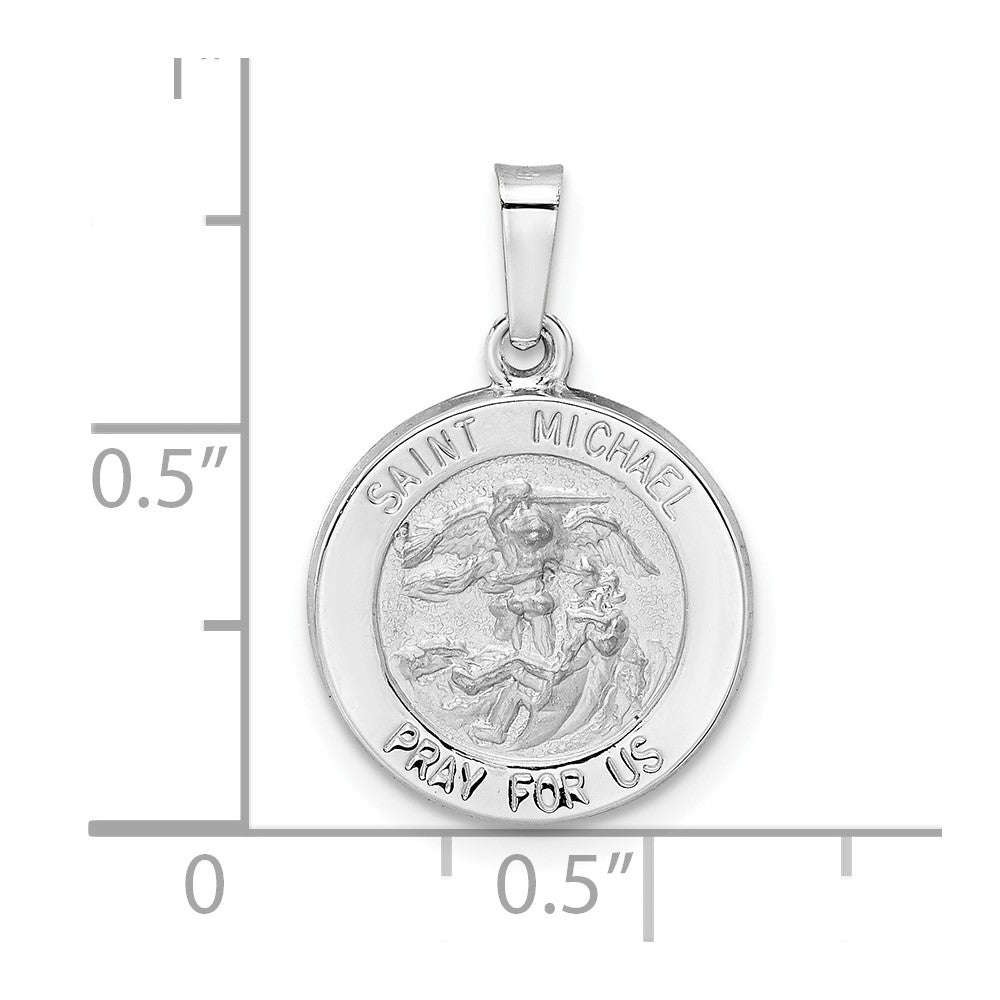 FJC Finejewelers 14 kt White Gold Polished and Satin Hollow St Michael Medal Charm 21 mm x 14 mm