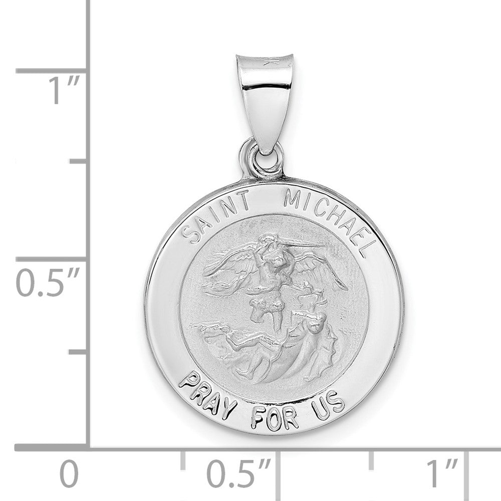 FJC Finejewelers 14 kt White Gold Polished and Satin Hollow St Michael Medal Charm 26 mm x 18 mm