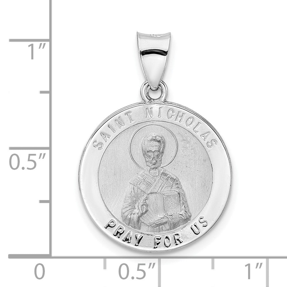 FJC Finejewelers 14 kt White Gold Polished and Satin Hollow St Nicholas Medal Charm 21 mm x 19 mm