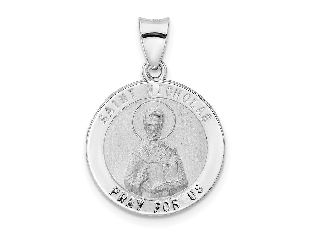 FJC Finejewelers 14 kt White Gold Polished and Satin Hollow St Nicholas Medal Charm 21 mm x 19 mm