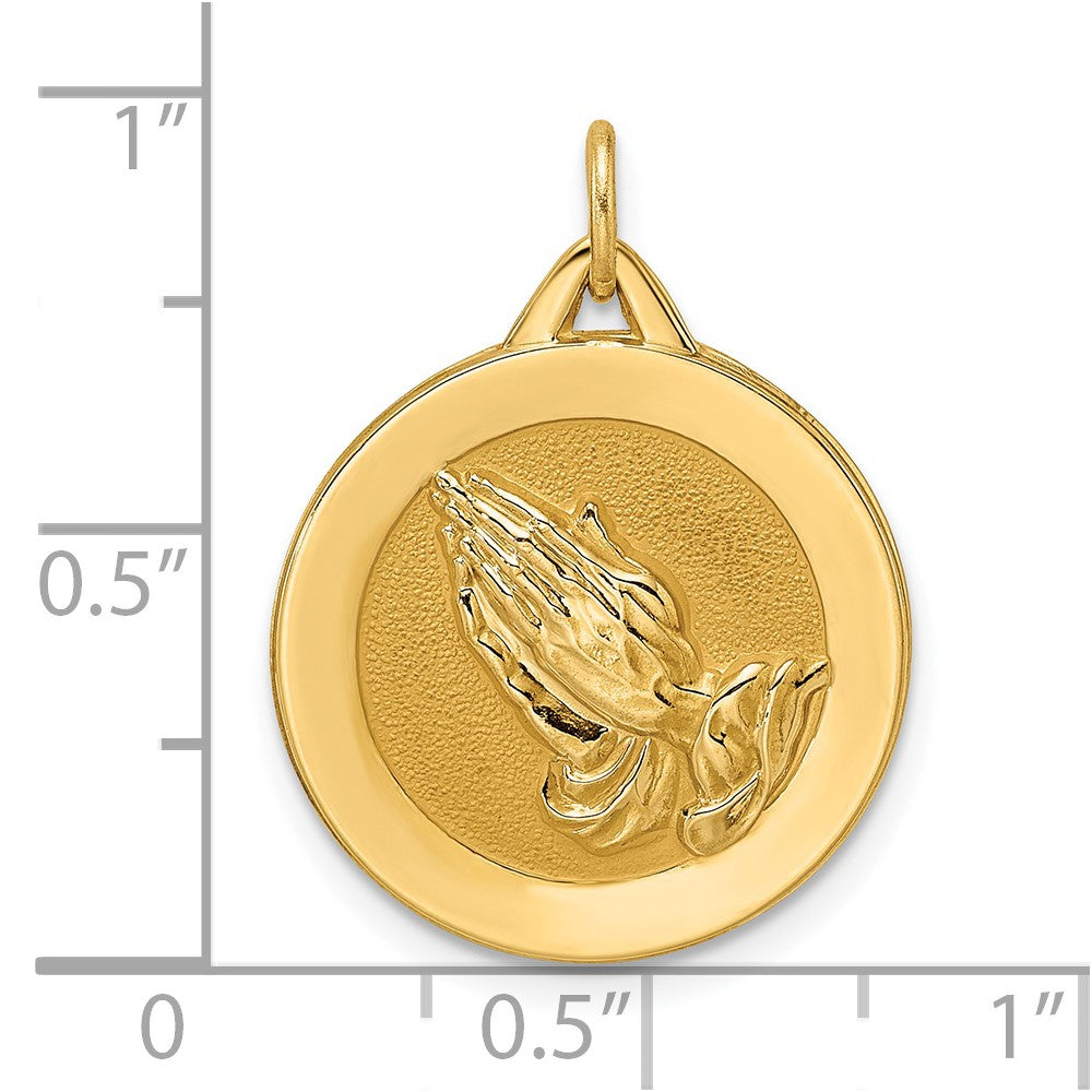 FJC Finejewelers 14 kt Yellow Gold Polished and Satin Solid Praying Hands Disc Charm 27 x 18 mm