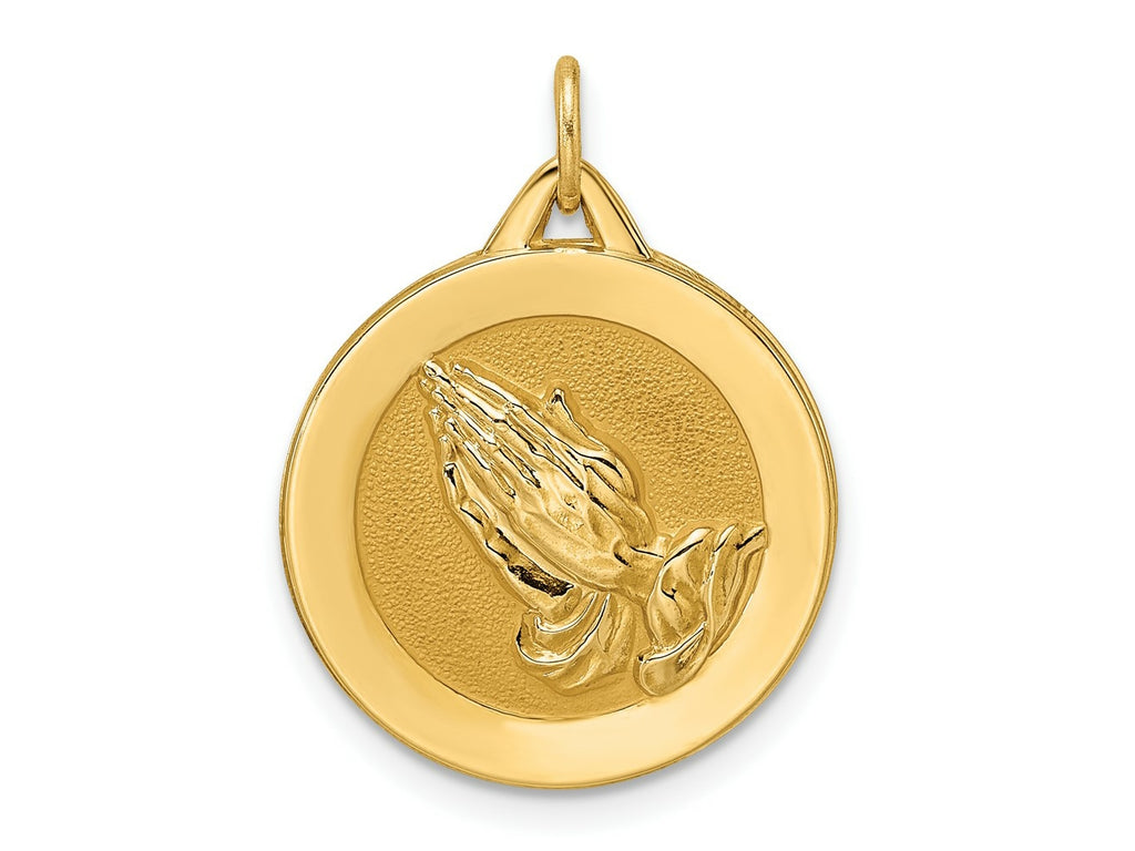 FJC Finejewelers 14 kt Yellow Gold Polished and Satin Solid Praying Hands Disc Charm 27 x 18 mm