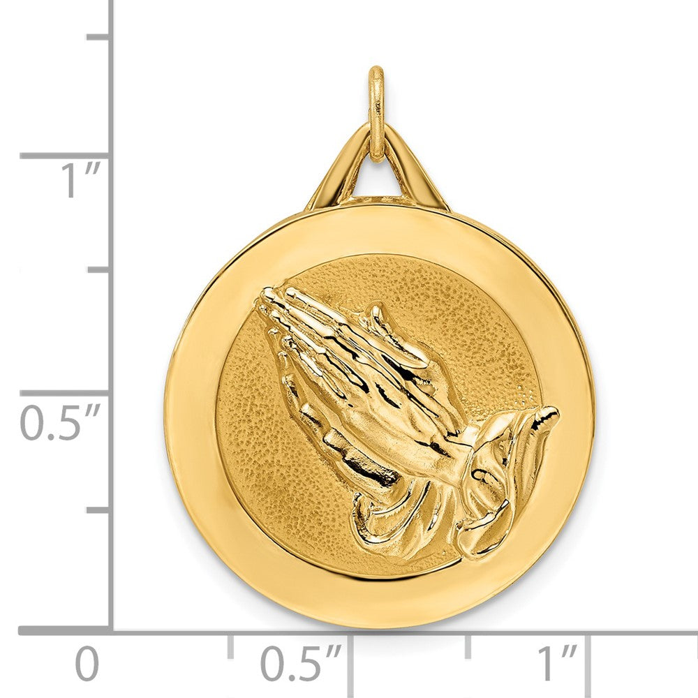 FJC Finejewelers 14 kt Yellow Gold Polished and Satin Solid Praying Hands Disc Charm 30 x 23 mm