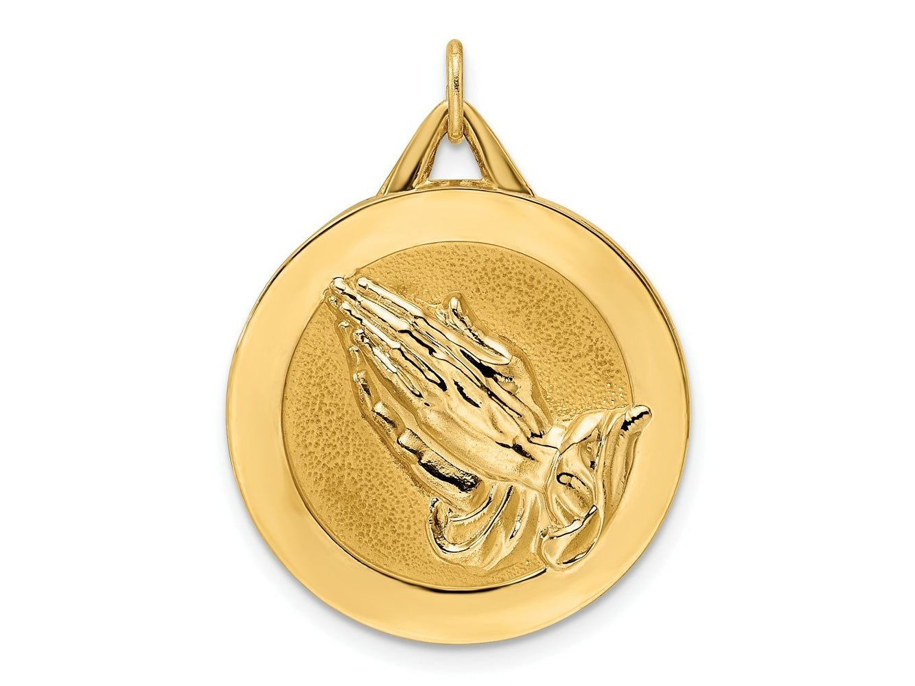 FJC Finejewelers 14 kt Yellow Gold Polished and Satin Solid Praying Hands Disc Charm 30 x 23 mm