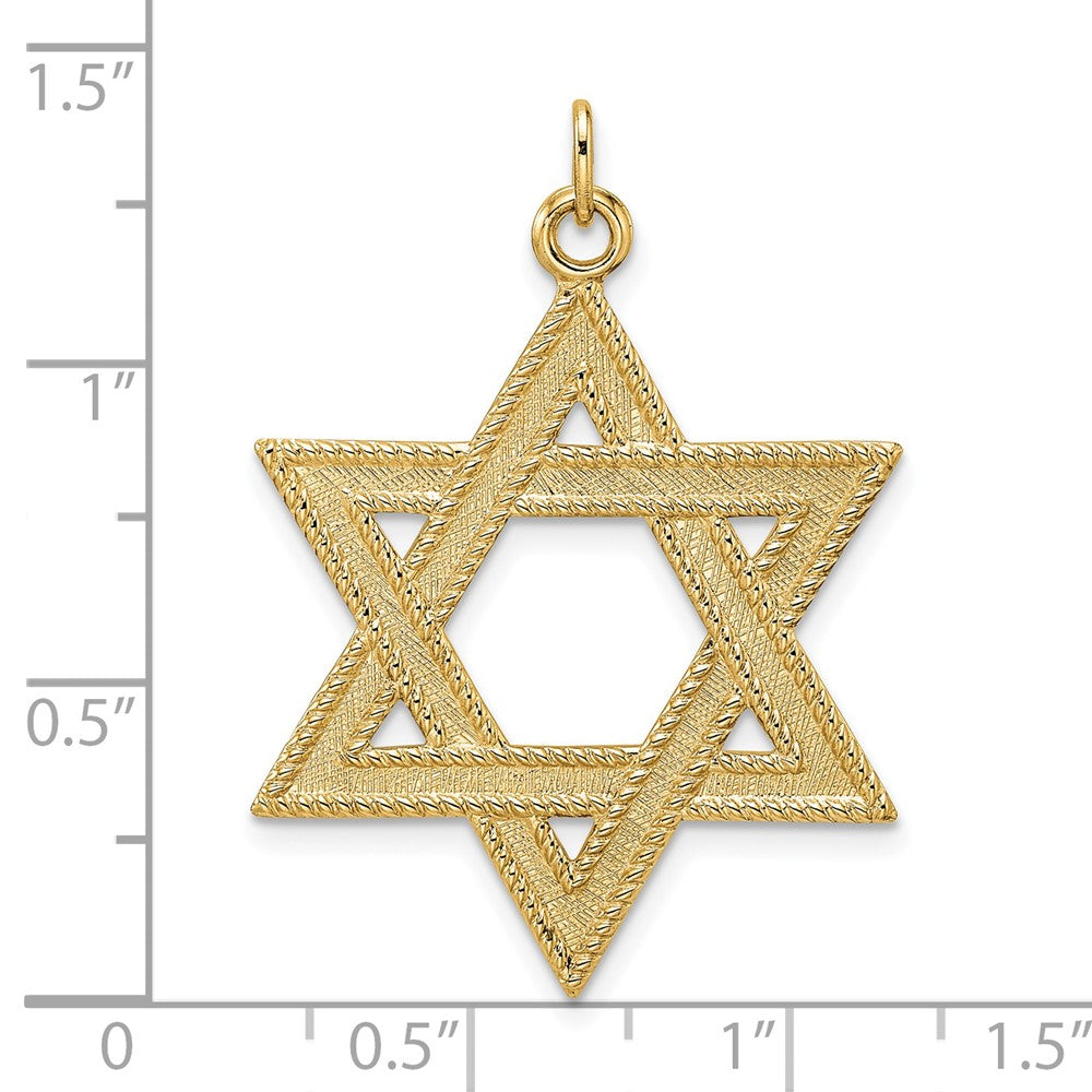 FJC Finejewelers 14 kt Yellow Gold Polished and Textured Solid Star of David Charm 32 x 29 mm