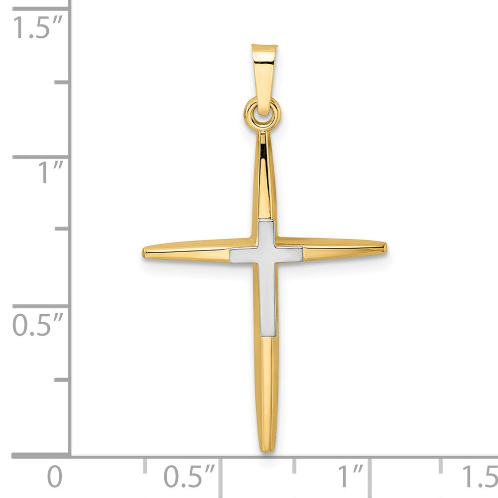 FJC Finejewelers 14 kt Two Tone Gold Polished Solid Double Cross Charm 34 x 21 mm