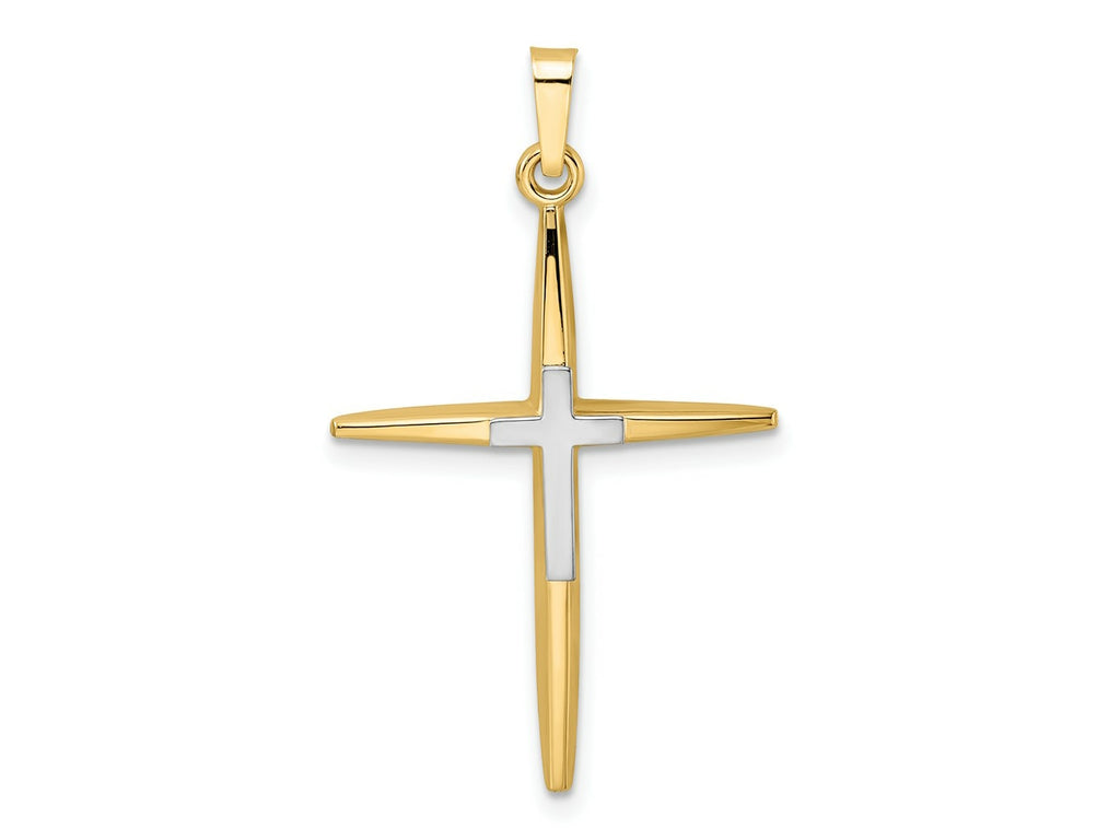 FJC Finejewelers 14 kt Two Tone Gold Polished Solid Double Cross Charm 34 x 21 mm