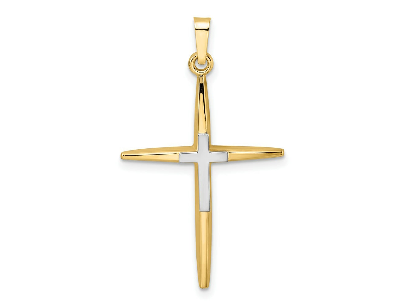 FJC Finejewelers 14 kt Two Tone Gold Polished Solid Double Cross Charm 34 x 21 mm