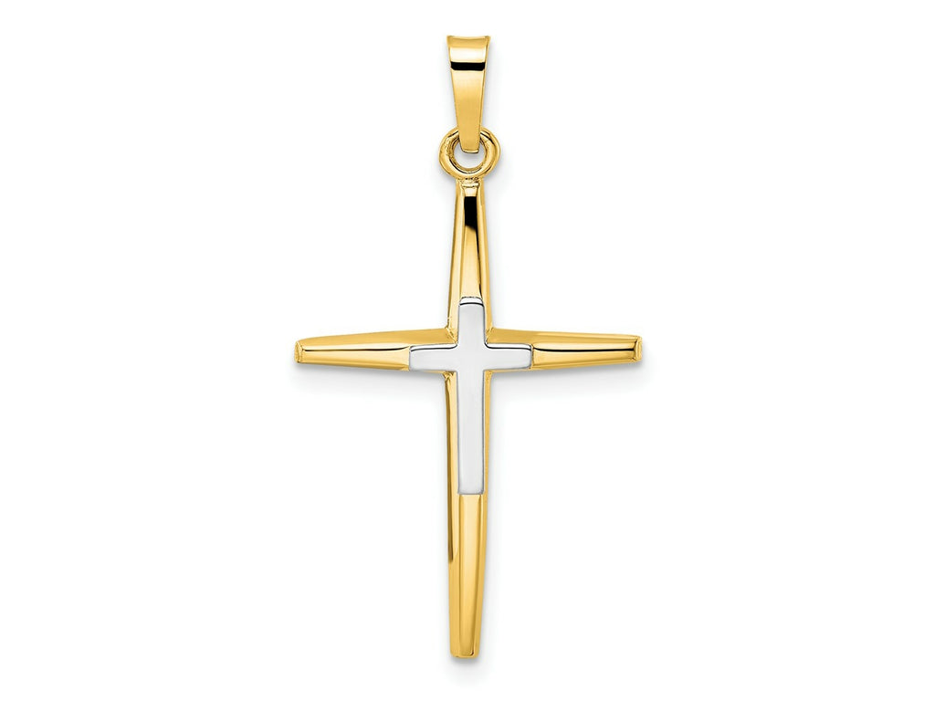 FJC Finejewelers 14 kt Two Tone Gold Polished Solid Double Cross Charm 32 x 18 mm