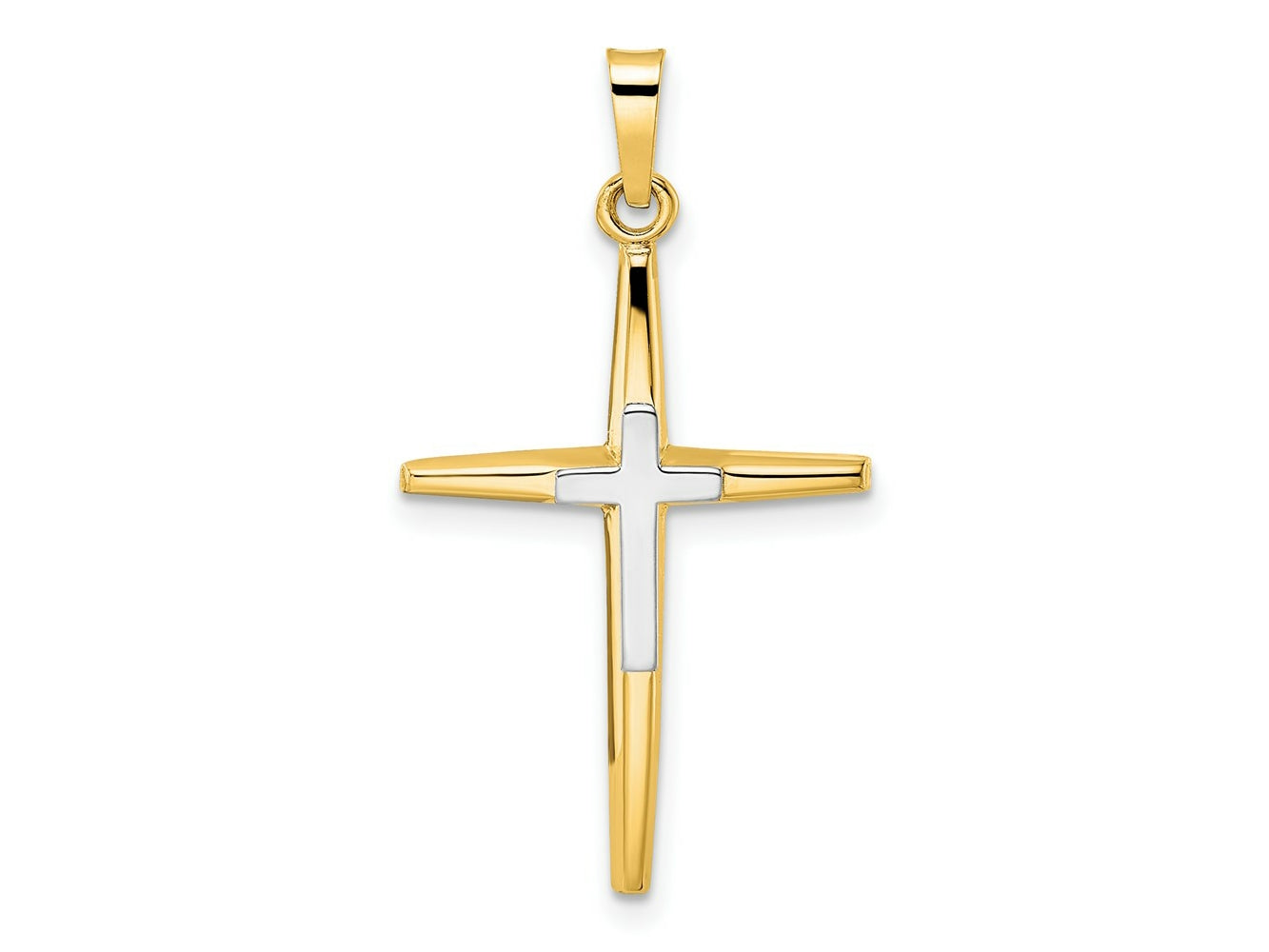 FJC Finejewelers 14 kt Two Tone Gold Polished Solid Double Cross Charm 32 x 18 mm