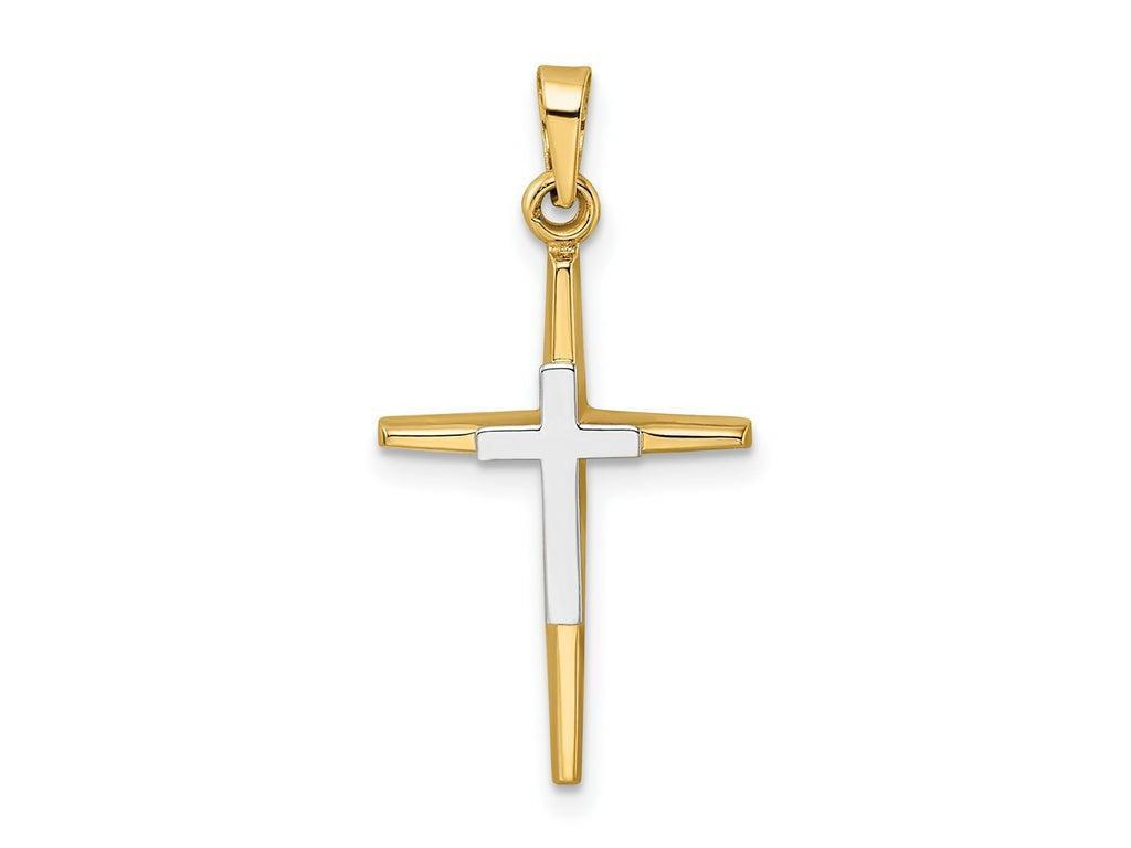 FJC Finejewelers 14 kt Two Tone Gold Polished Solid Double Cross Charm 27 x 14 mm