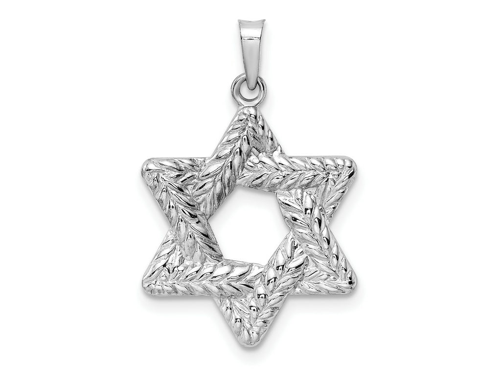 FJC Finejewelers 14 kt White Gold Polished and Textured Solid Star of David Charm 26 mm x 20 mm
