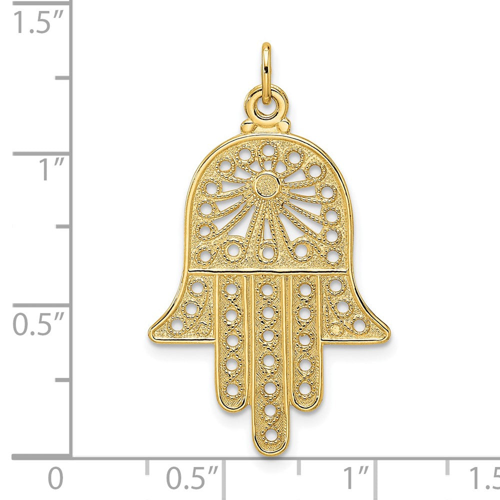 FJC Finejewelers 14 kt Yellow Gold Polished Solid Filigree Hamsa Charm 33 x 20 mm