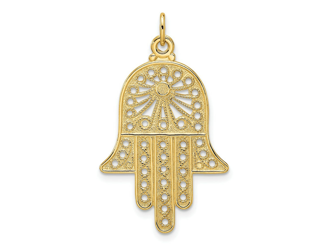 FJC Finejewelers 14 kt Yellow Gold Polished Solid Filigree Hamsa Charm 33 x 20 mm