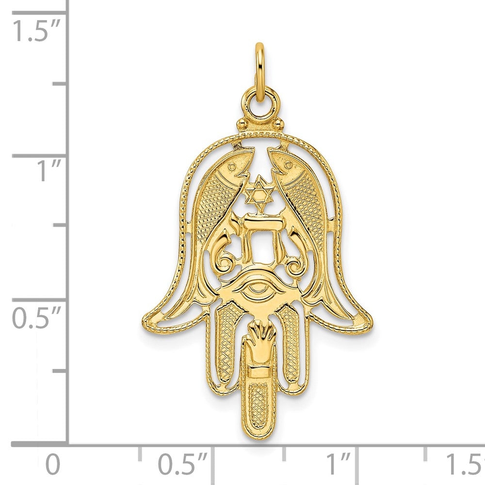FJC Finejewelers 14 kt Yellow Gold Polished and Textured Solid Hamsa Charm 34 x 20 mm