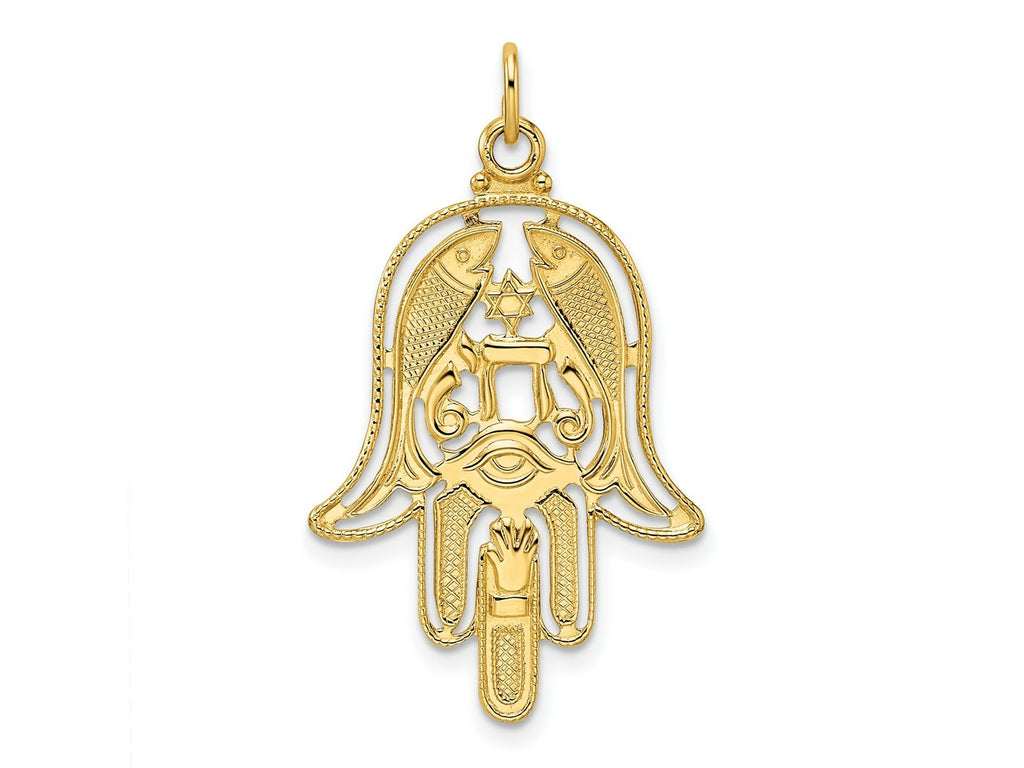 FJC Finejewelers 14 kt Yellow Gold Polished and Textured Solid Hamsa Charm 34 x 20 mm