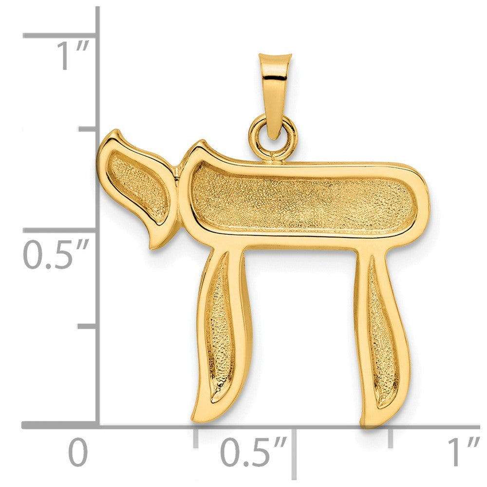 FJC Finejewelers 14 kt Yellow Gold Polished and Textured Solid Chai Symbol Charm 27 x 22 mm