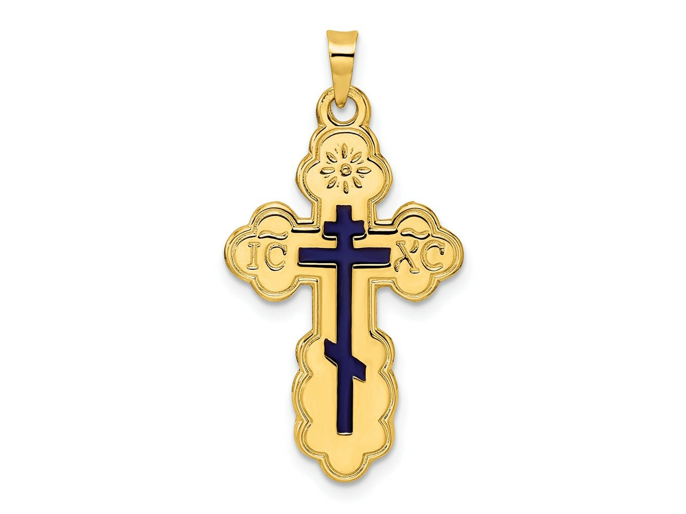 FJC Finejewelers 14 kt Yellow Gold Polished Eastern Orthodox Blue Enamel Solid Cross Charm 33 x 17 mm