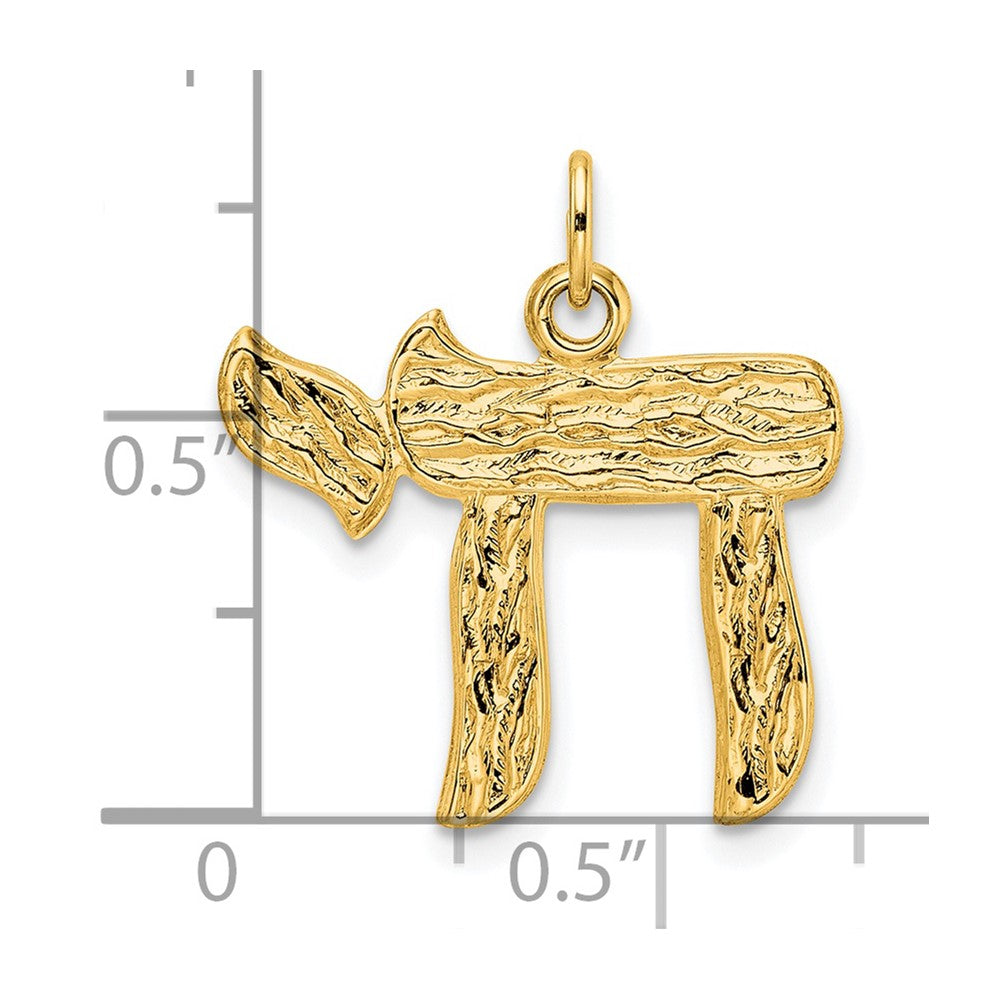 FJC Finejewelers 14 kt Yellow Gold Polished and Textured Solid Chai Symbol Charm 22 x 20 mm