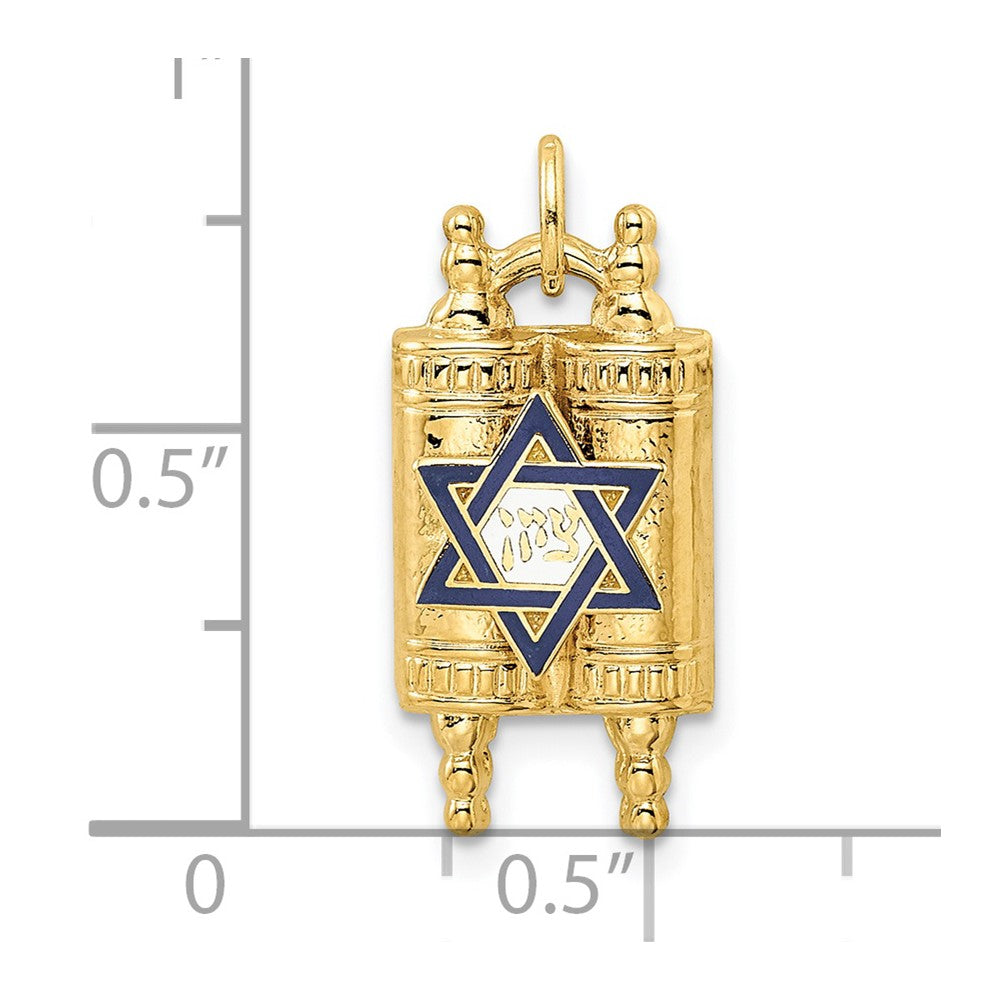 FJC Finejewelers 14 kt Yellow Gold Polished Solid Torah and Enameled Star of David Charm 22 x 10 mm