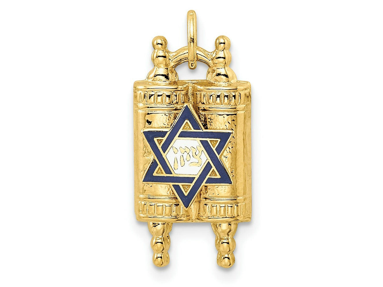 FJC Finejewelers 14 kt Yellow Gold Polished Solid Torah and Enameled Star of David Charm 22 x 10 mm