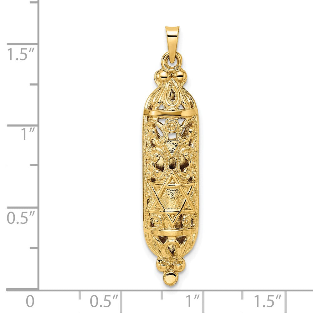 FJC Finejewelers 14 kt Yellow Gold Polished and Textured Solid Mezuzah Charm 40 x 8 mm