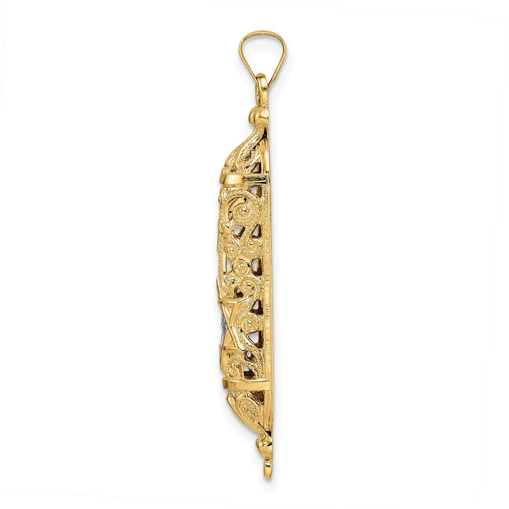 FJC Finejewelers 14 kt Yellow Gold Polished and Textured Solid Mezuzah Charm 40 x 8 mm