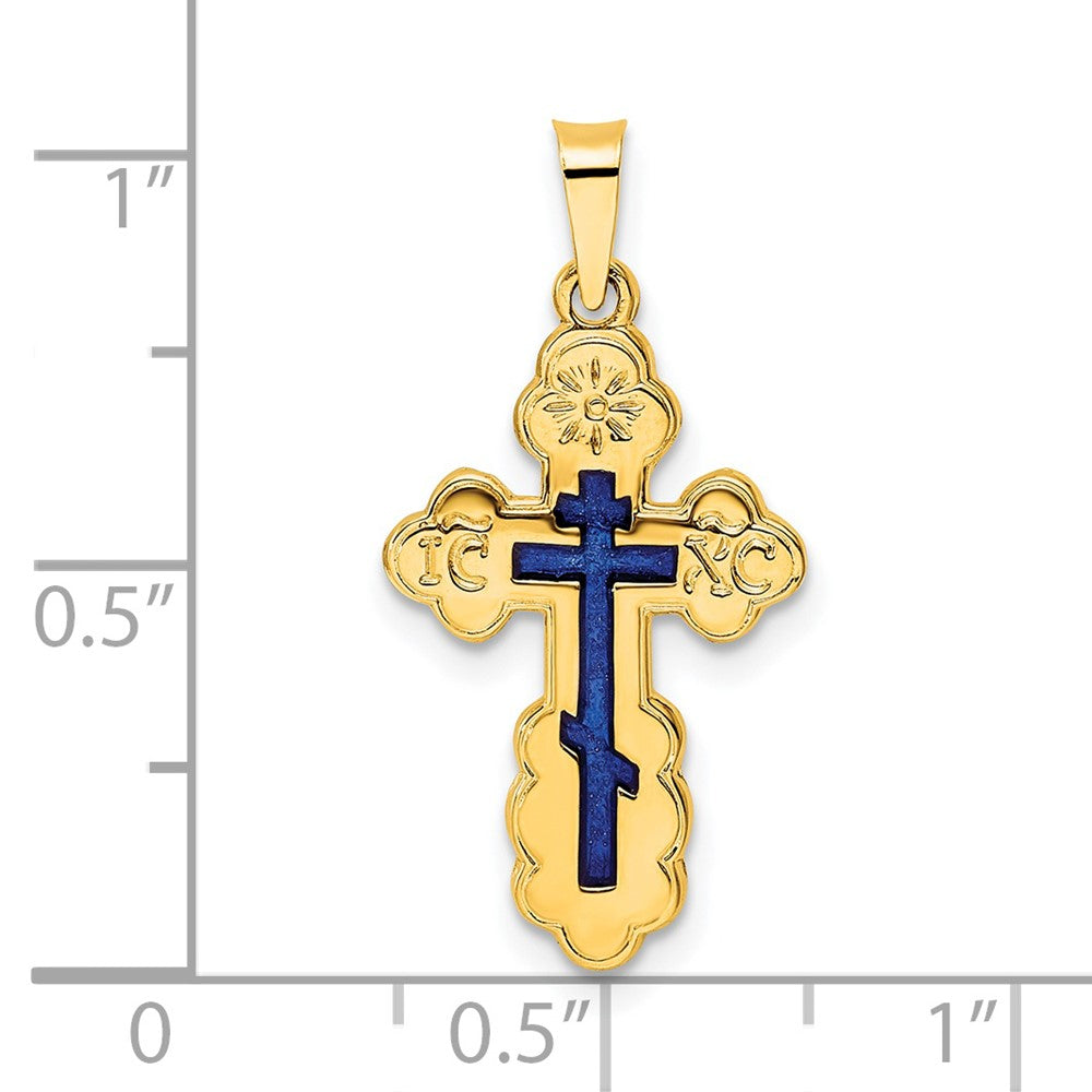 FJC Finejewelers 14 kt Yellow Gold Polished Eastern Orthodox Blue Enamel Solid Cross Charm 26 x 13 mm