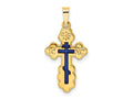 FJC Finejewelers 14 kt Yellow Gold Polished Eastern Orthodox Blue Enamel Solid Cross Charm 26 x 13 mm