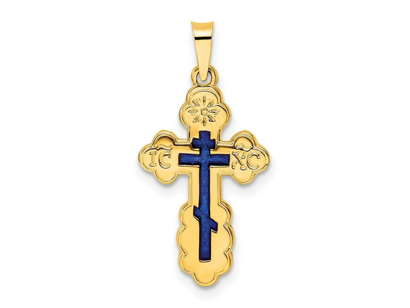 FJC Finejewelers 14 kt Yellow Gold Polished Eastern Orthodox Blue Enamel Solid Cross Charm 26 x 13 mm