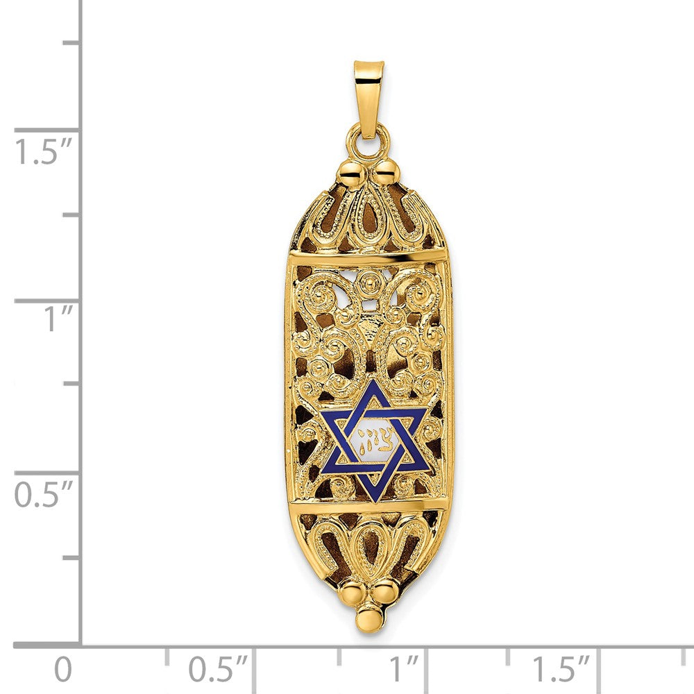 FJC Finejewelers 14 kt Yellow Gold Polished Solid Mezuzah Enameled Star Charm 42 x 12 mm